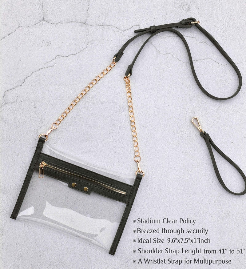HOXIS Clear Zipper Purse Stadium Approved Women Chain Crossbody Bag Convertible Wristlet Clutch (Black) - Image 2